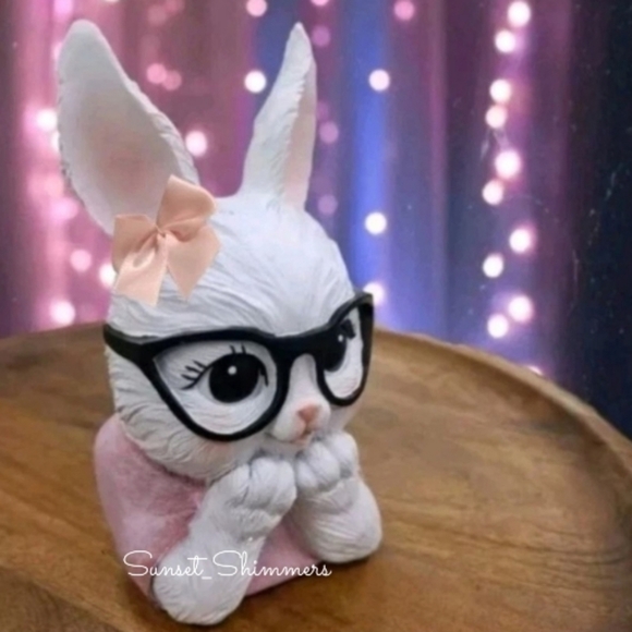 Pink Pastel EASTER Bunny Girl Coquette Bow Eye Glasses Figure Decor New - Picture 2 of 5